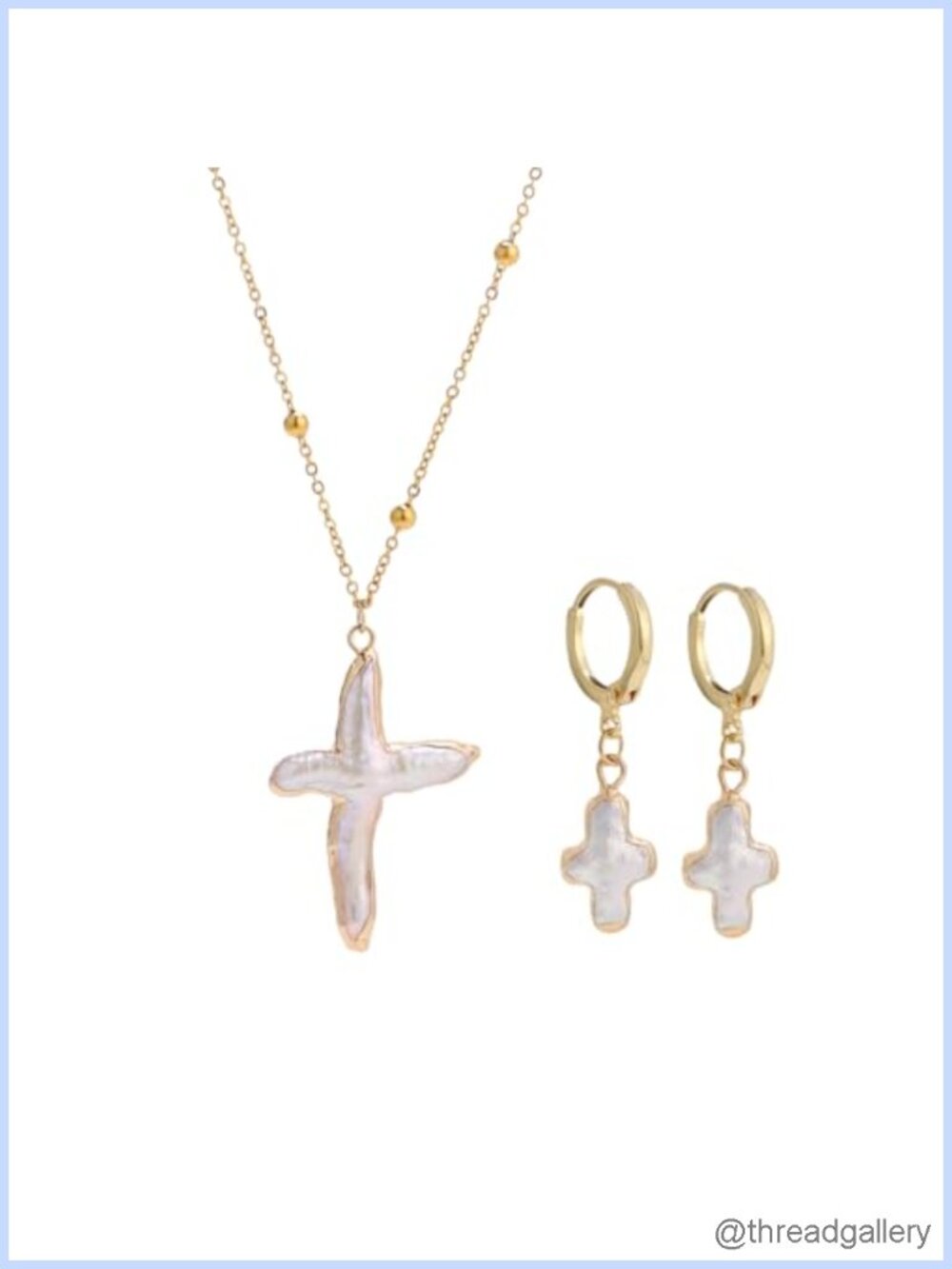 Freshwater Pearl Cross Necklace Earring Set Gold Baroque Jewelry Gift